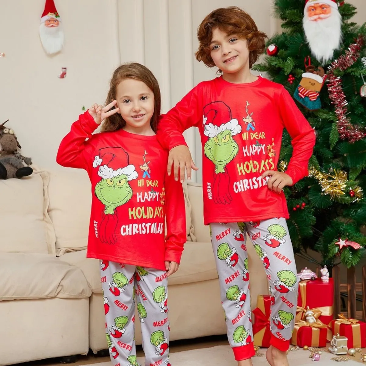 Grinch Family Pajamas for Christmas Family Matching Xmas Nightwear Sleepwear PJs Set