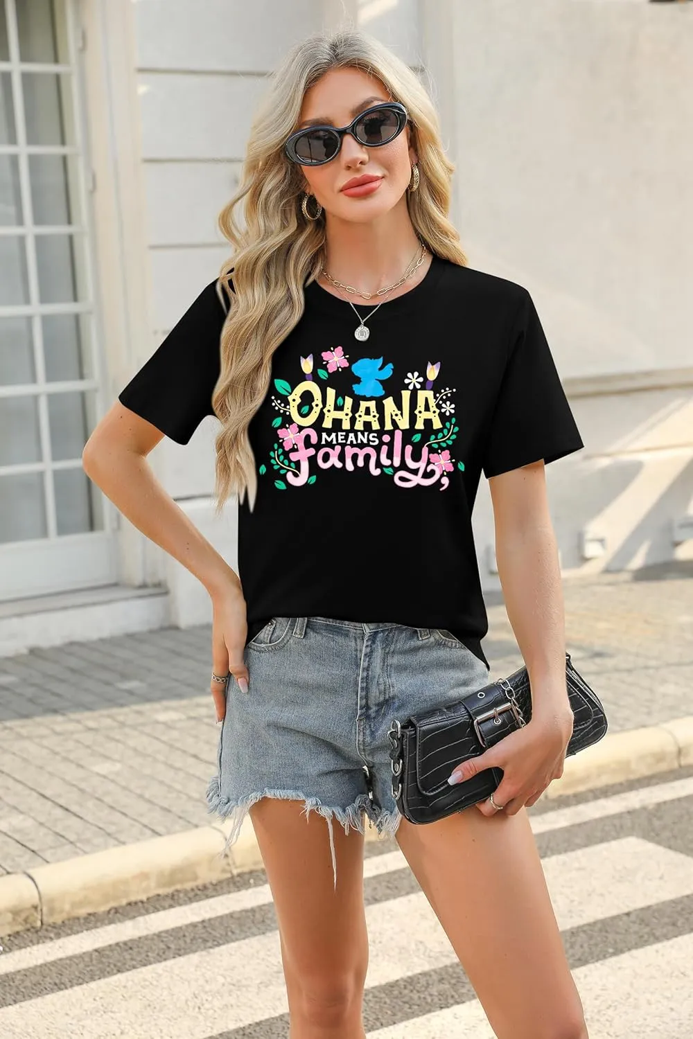 Hawaiian Shirts Women Ohana Means Family Shirt Hawaii Tropical Graphic Tees Summer Beach Tops Vacation Camping Outfits