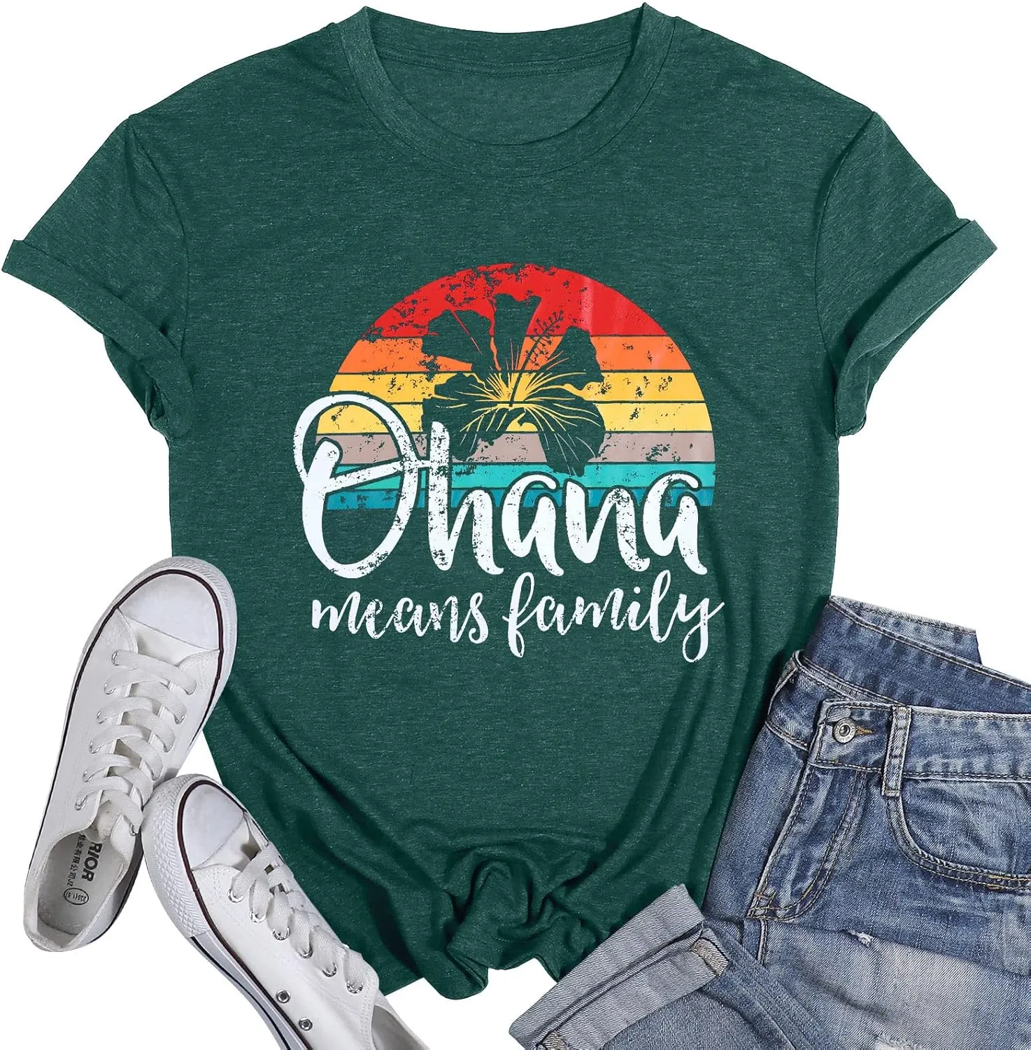 Hawaiian Shirts Women Ohana Means Family Shirt Hawaii Tropical Graphic Tees Summer Beach Tops Vacation Camping Outfits