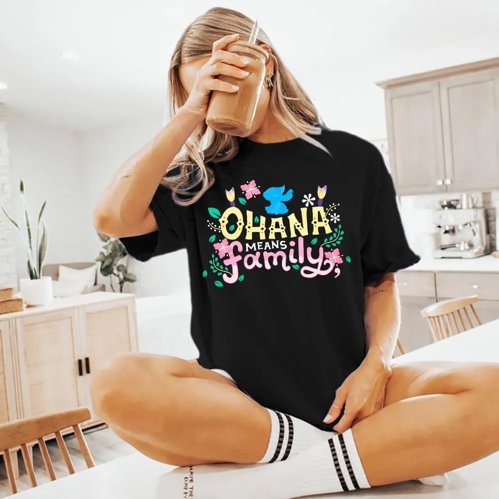 Hawaiian Shirts Women Ohana Means Family Shirt Hawaii Tropical Graphic Tees Summer Beach Tops Vacation Camping Outfits