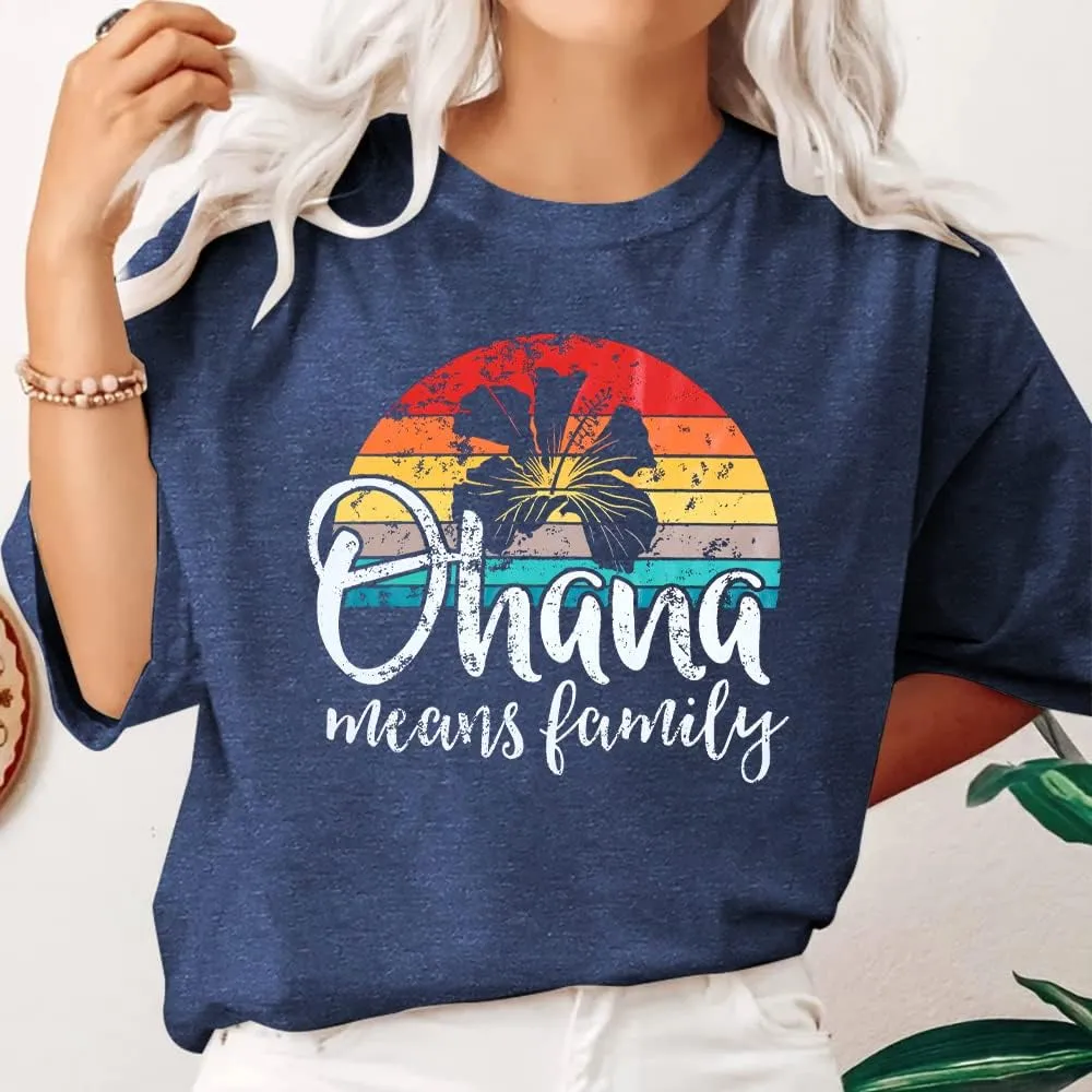Hawaiian Shirts Women Ohana Means Family Shirt Hawaii Tropical Graphic Tees Summer Beach Tops Vacation Camping Outfits