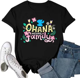 Hawaiian Shirts Women Ohana Means Family Shirt Hawaii Tropical Graphic Tees Summer Beach Tops Vacation Camping Outfits