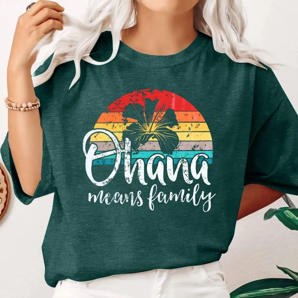 Hawaiian Shirts Women Ohana Means Family Shirt Hawaii Tropical Graphic Tees Summer Beach Tops Vacation Camping Outfits