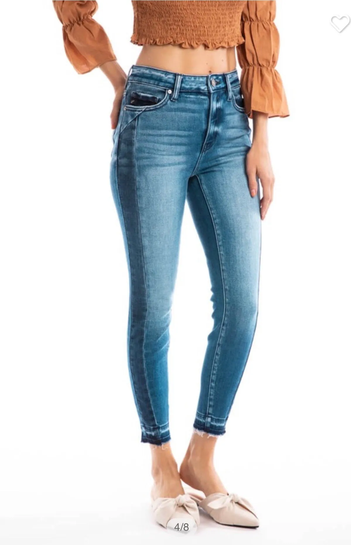High rise hem detail skinny ankle jeans
