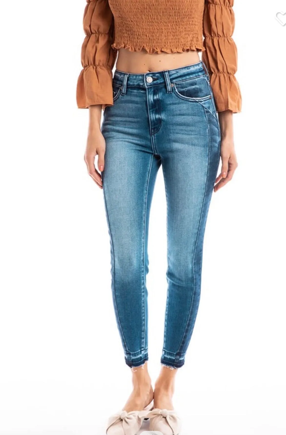 High rise hem detail skinny ankle jeans