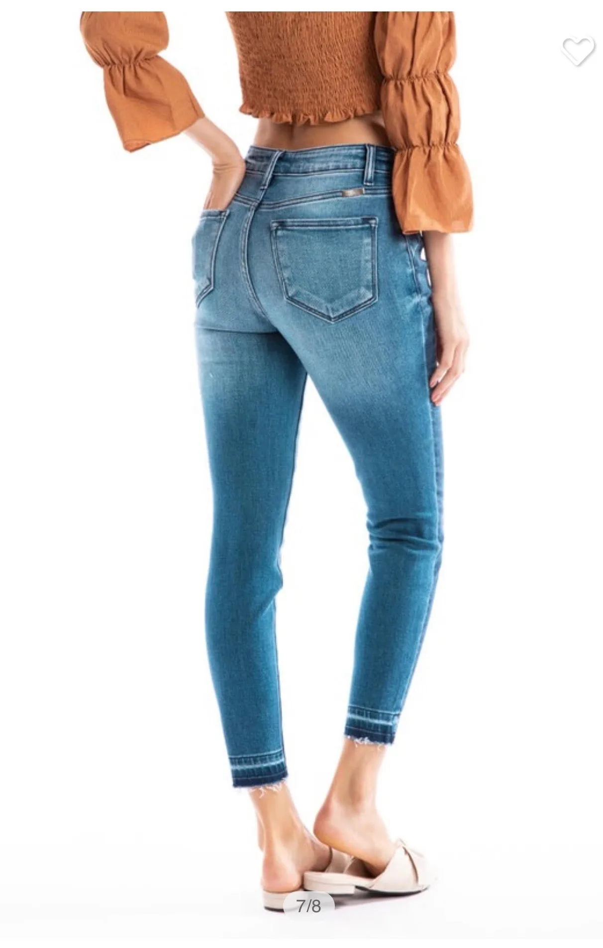 High rise hem detail skinny ankle jeans