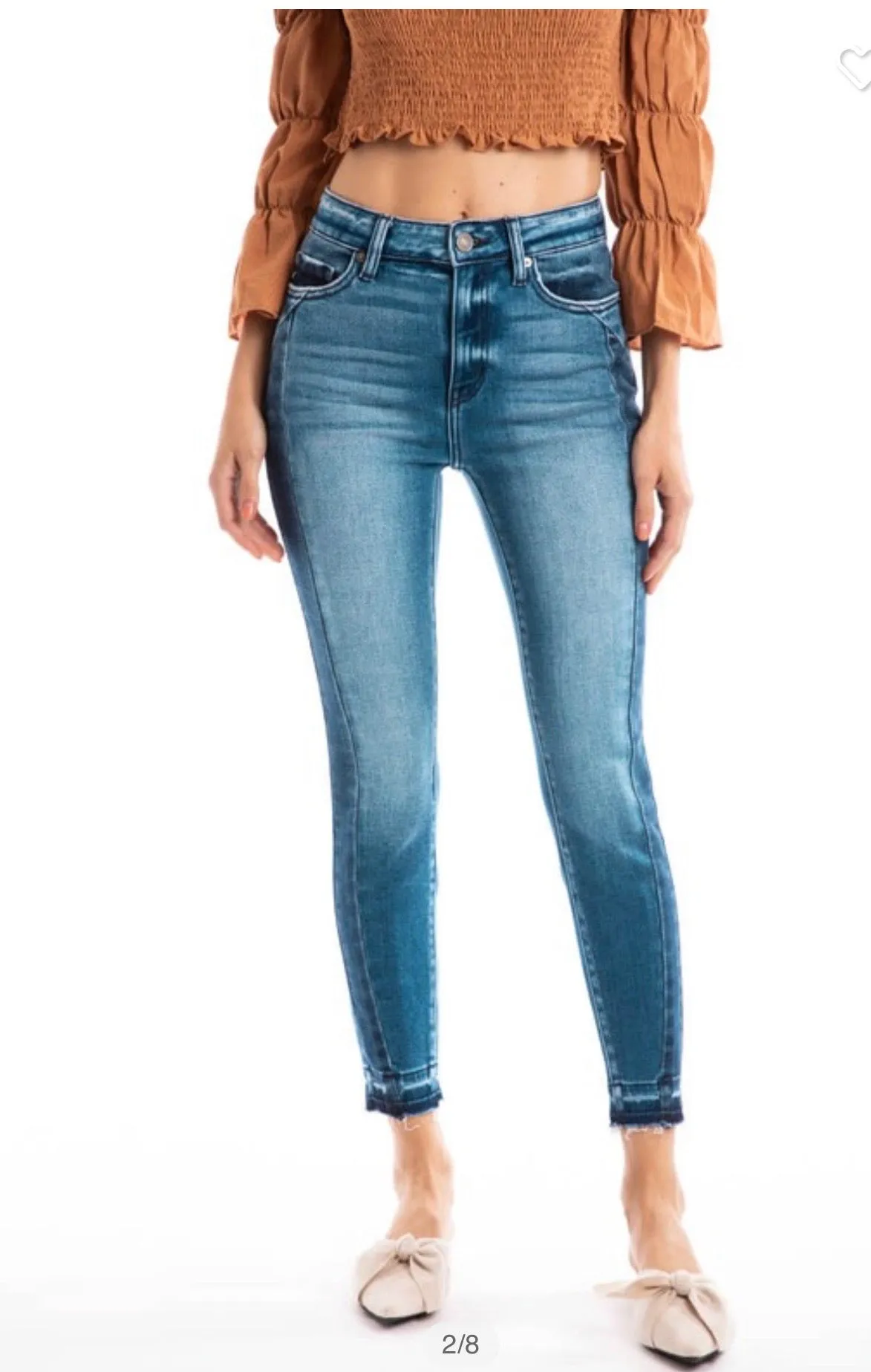 High rise hem detail skinny ankle jeans