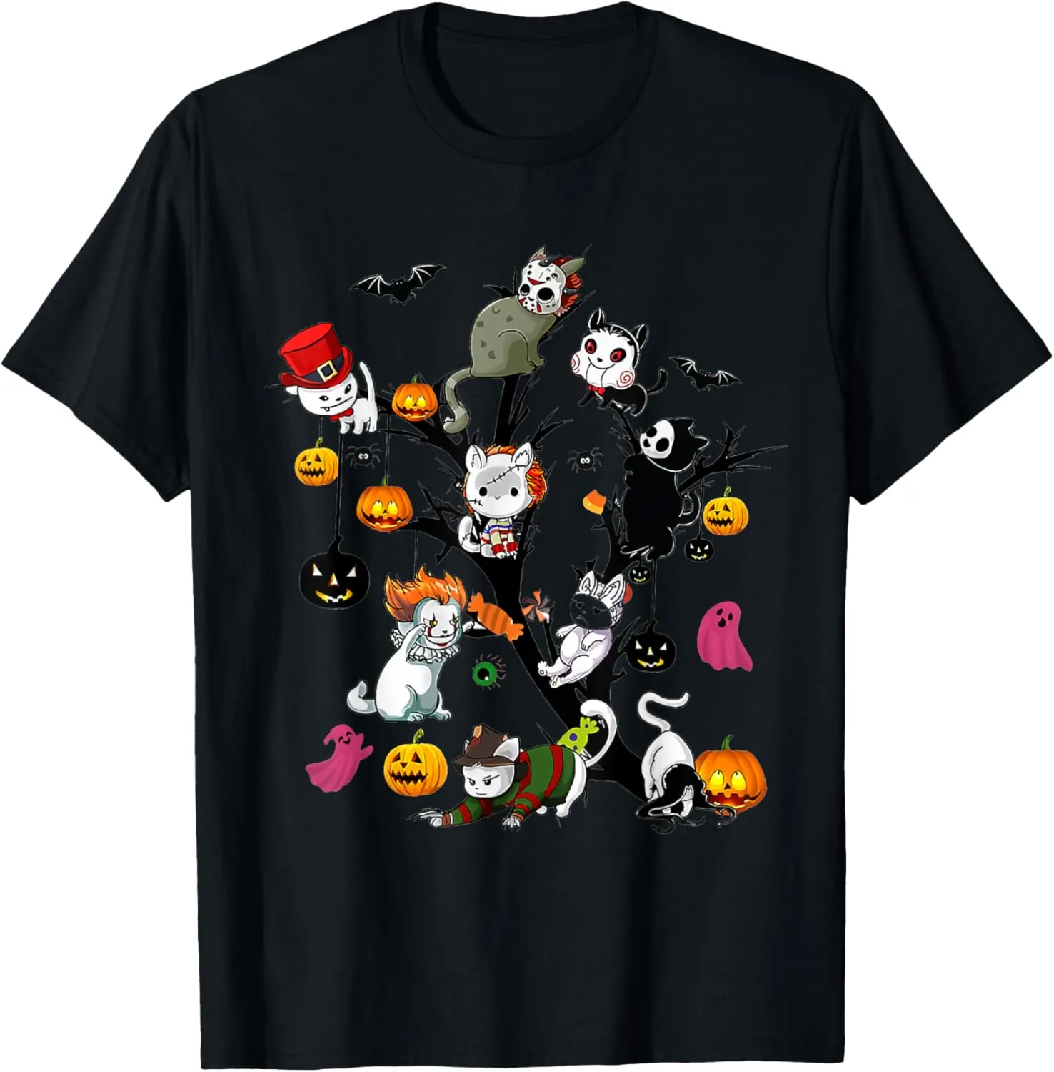Horror Cat Character Funny Halloween Costume Men Women Kids T-Shirt