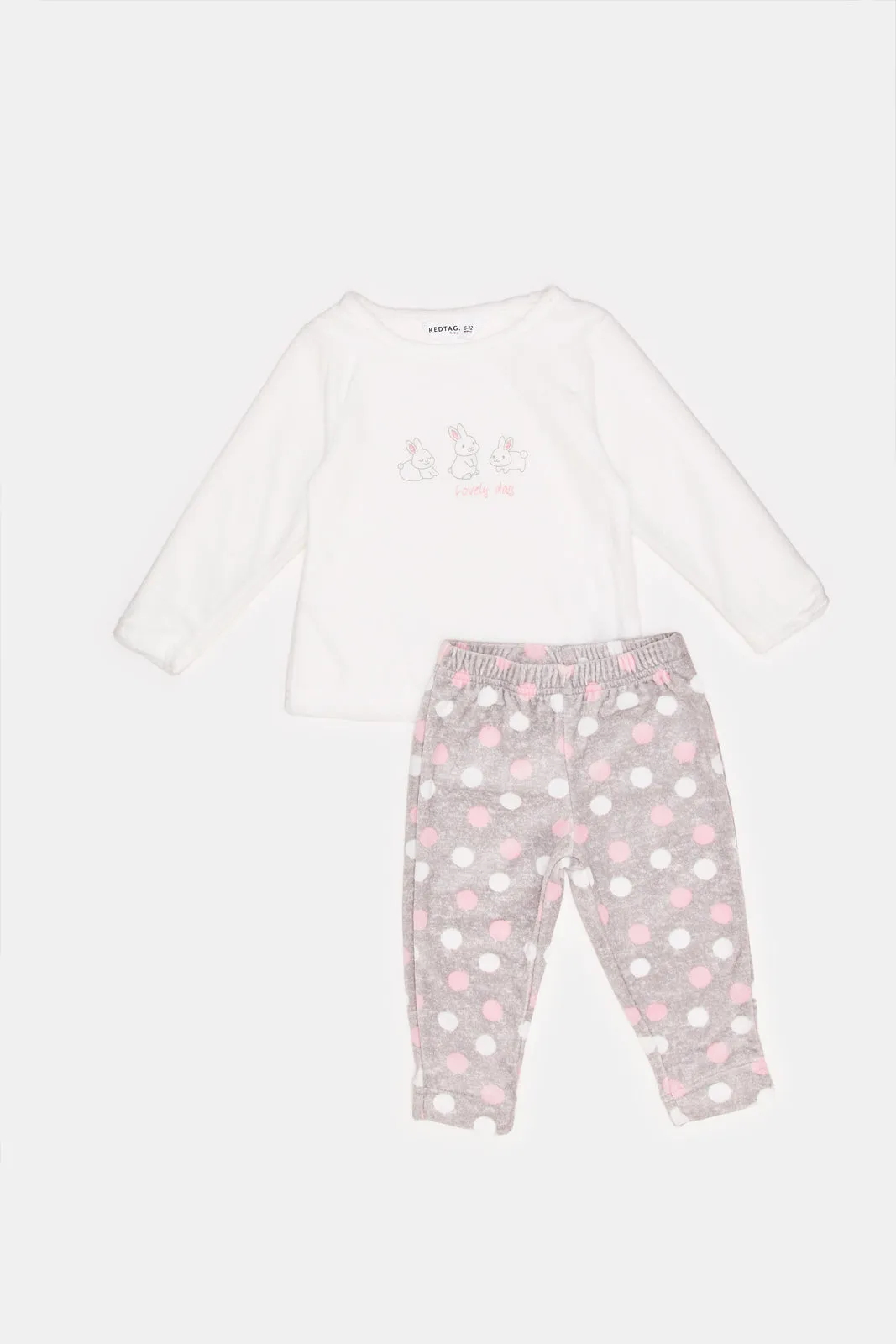 Infant Girls White Bunny Print Velour Pyjama Set (2 Piece)
