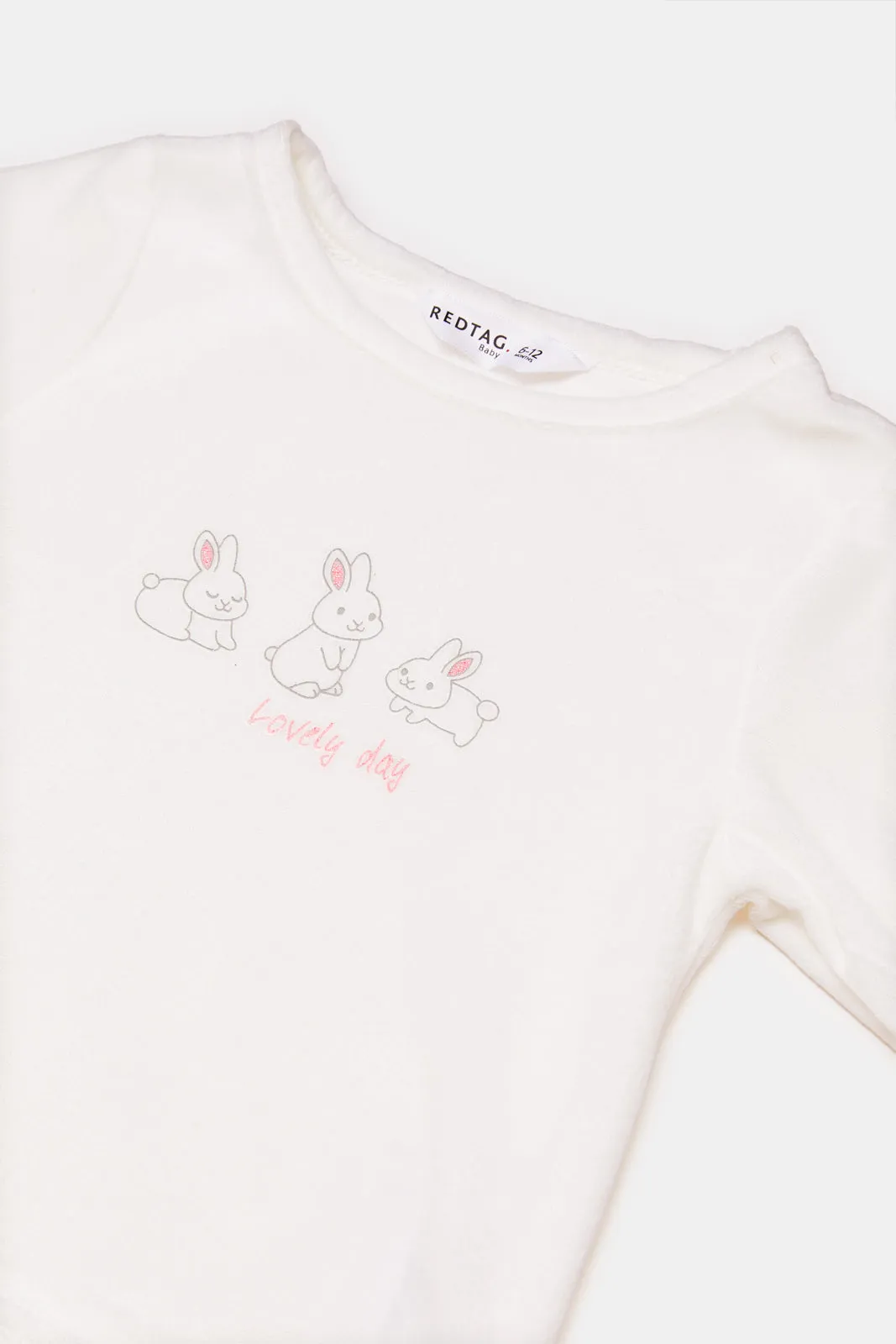 Infant Girls White Bunny Print Velour Pyjama Set (2 Piece)