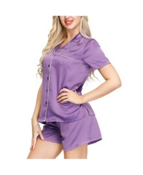 Ink Ivy Womens Short Sleeve Notch Collar Pajama Top and Short Set, Size XS