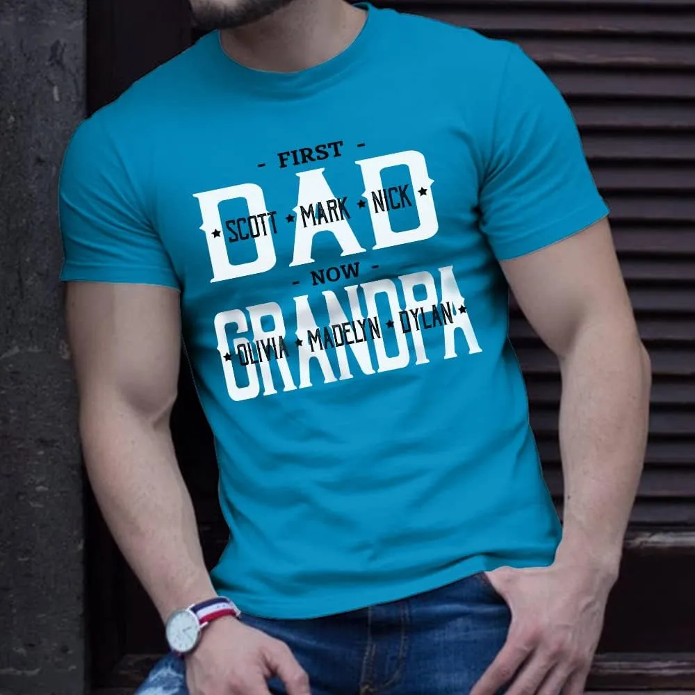 IZI POD - Personalized Papa Kids Grandkids Name T-Shirt for Men,Custom Papa Birthday Christmas for Grandpa