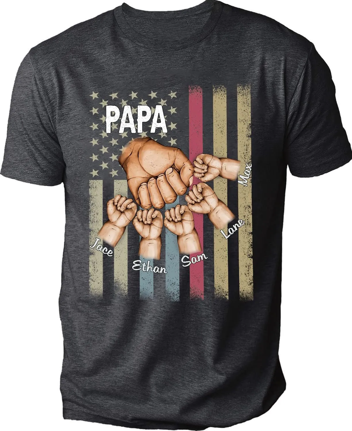 IZI POD - Personalized Papa Kids Grandkids Name T-Shirt for Men,Custom Papa Birthday Christmas for Grandpa