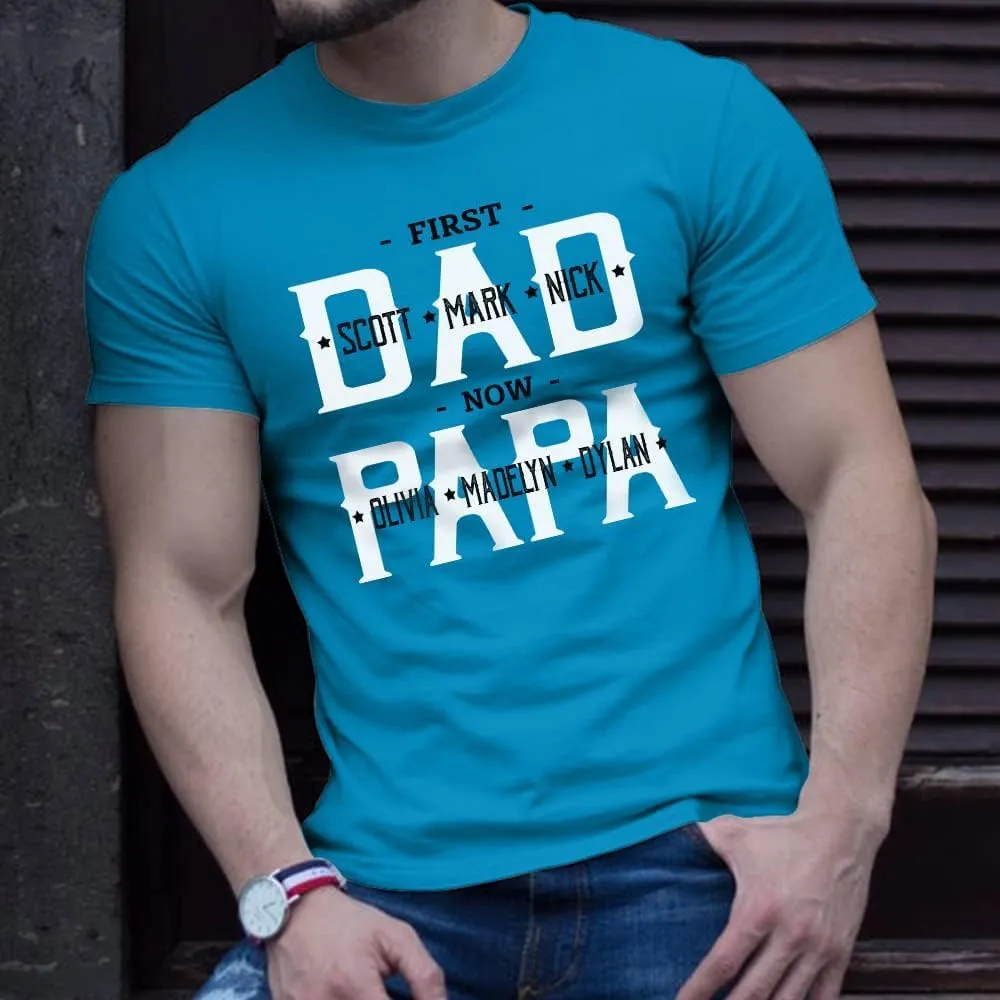 IZI POD - Personalized Papa Kids Grandkids Name T-Shirt for Men,Custom Papa Birthday Christmas for Grandpa