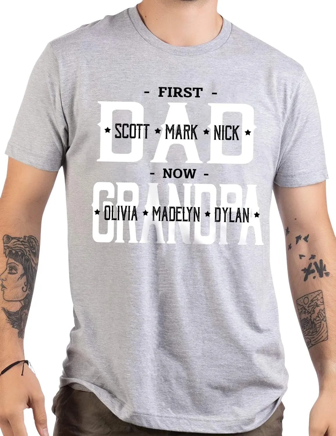 IZI POD - Personalized Papa Kids Grandkids Name T-Shirt for Men,Custom Papa Birthday Christmas for Grandpa
