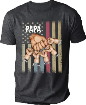 IZI POD - Personalized Papa Kids Grandkids Name T-Shirt for Men,Custom Papa Birthday Christmas for Grandpa