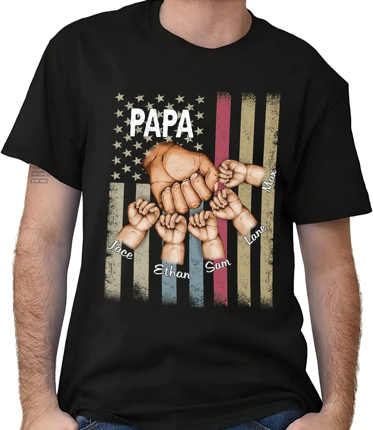 IZI POD - Personalized Papa Kids Grandkids Name T-Shirt for Men,Custom Papa Birthday Christmas for Grandpa