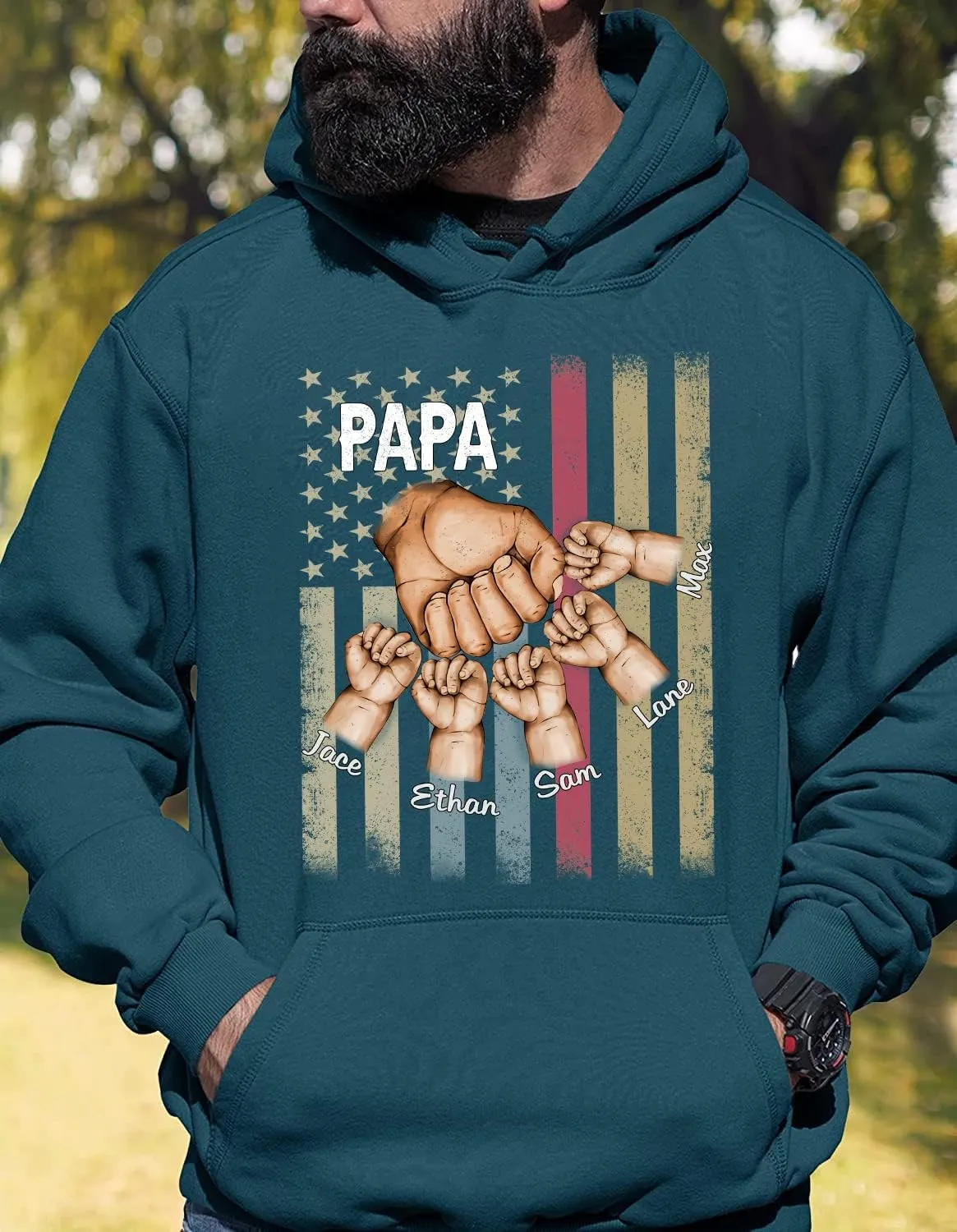 IZI POD - Personalized Papa Kids Grandkids Name T-Shirt for Men,Custom Papa Birthday Christmas for Grandpa