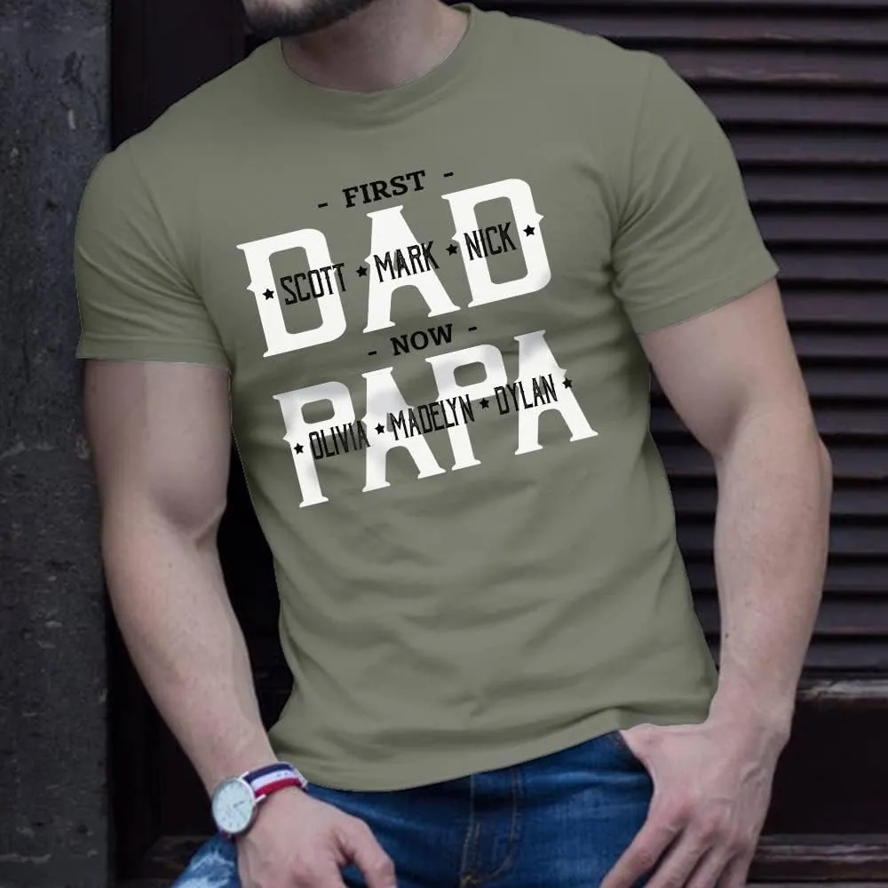 IZI POD - Personalized Papa Kids Grandkids Name T-Shirt for Men,Custom Papa Birthday Christmas for Grandpa