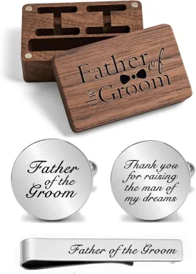 JUPPE Father of The Groom Gift, Father of The Groom Cufflinks & Tie Bar Set Wedding Cufflinks Gift for Father Dad