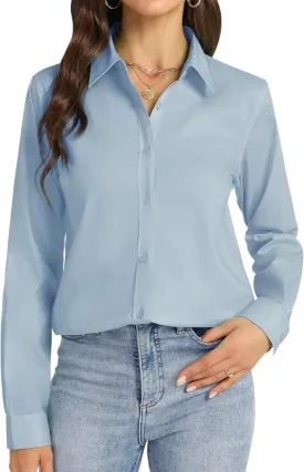 J.VER Womens Button Down Shirt Long Sleeve Dress Shirts Stretch Solid Work Blouse Collared Shirts for Business Office