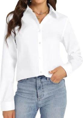 J.VER Womens Button Down Shirt Long Sleeve Dress Shirts Stretch Solid Work Blouse Collared Shirts for Business Office