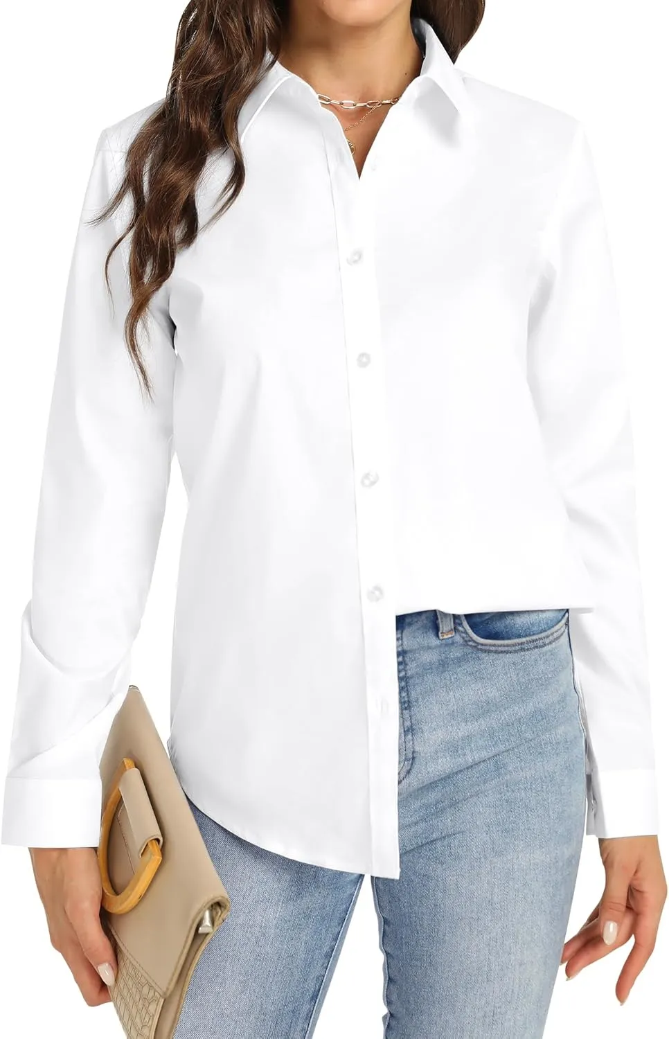 J.VER Womens Button Down Shirt Long Sleeve Dress Shirts Stretch Solid Work Blouse Collared Shirts for Business Office
