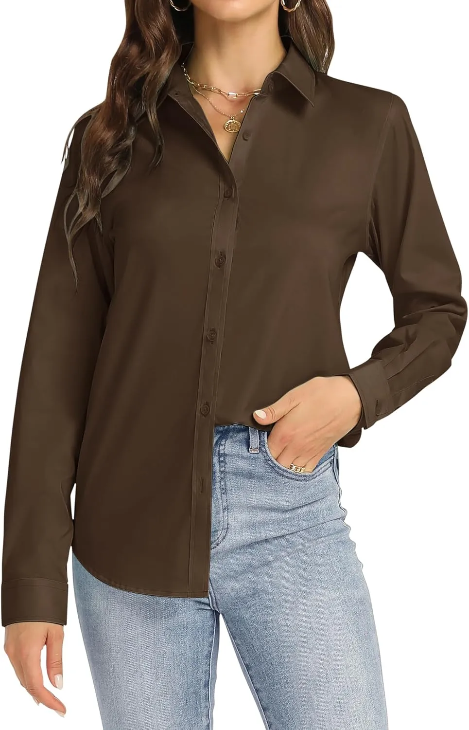 J.VER Womens Button Down Shirt Long Sleeve Dress Shirts Stretch Solid Work Blouse Collared Shirts for Business Office