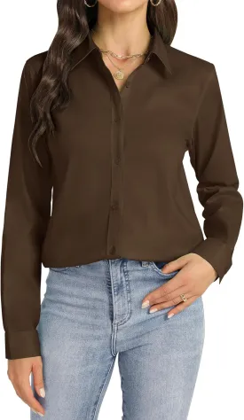 J.VER Womens Button Down Shirt Long Sleeve Dress Shirts Stretch Solid Work Blouse Collared Shirts for Business Office