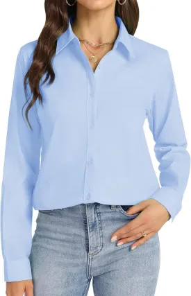 J.VER Womens Button Down Shirt Long Sleeve Dress Shirts Stretch Solid Work Blouse Collared Shirts for Business Office