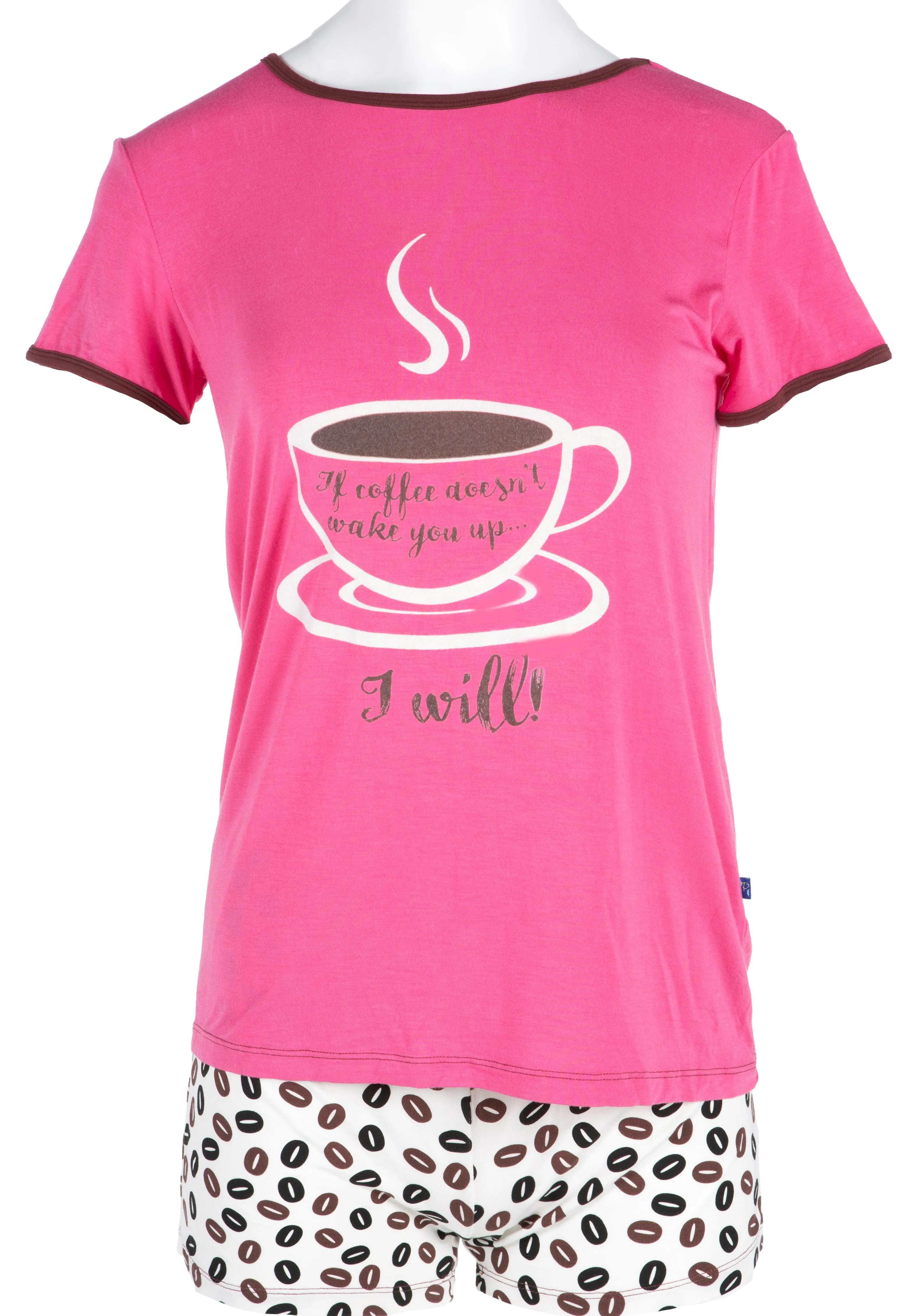 KicKee Pants Natural Coffee Beans Women's Short Sleeve Pajama Set with Shorts