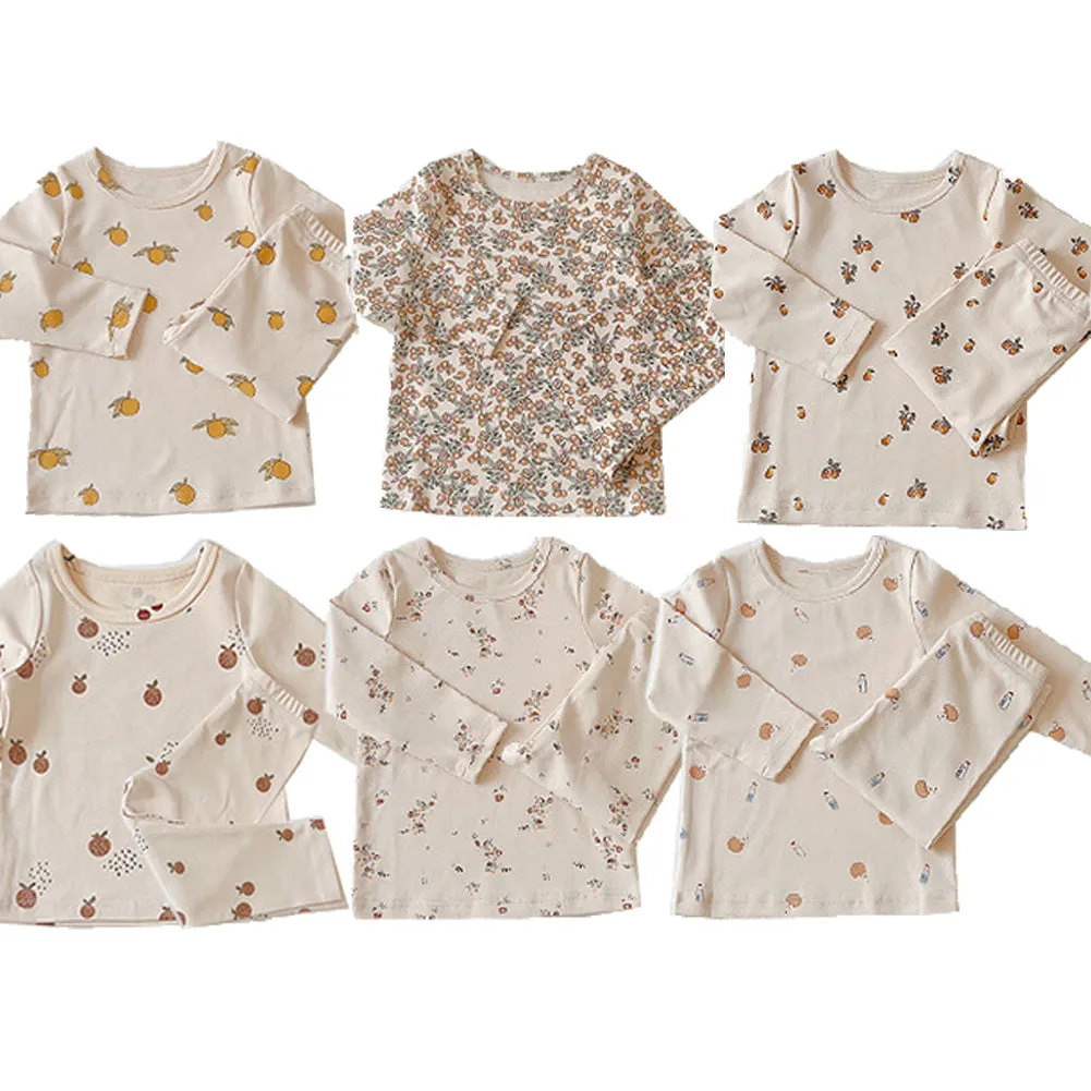 Kids Fruit Print Pajamas Winter Sleepwear Sets