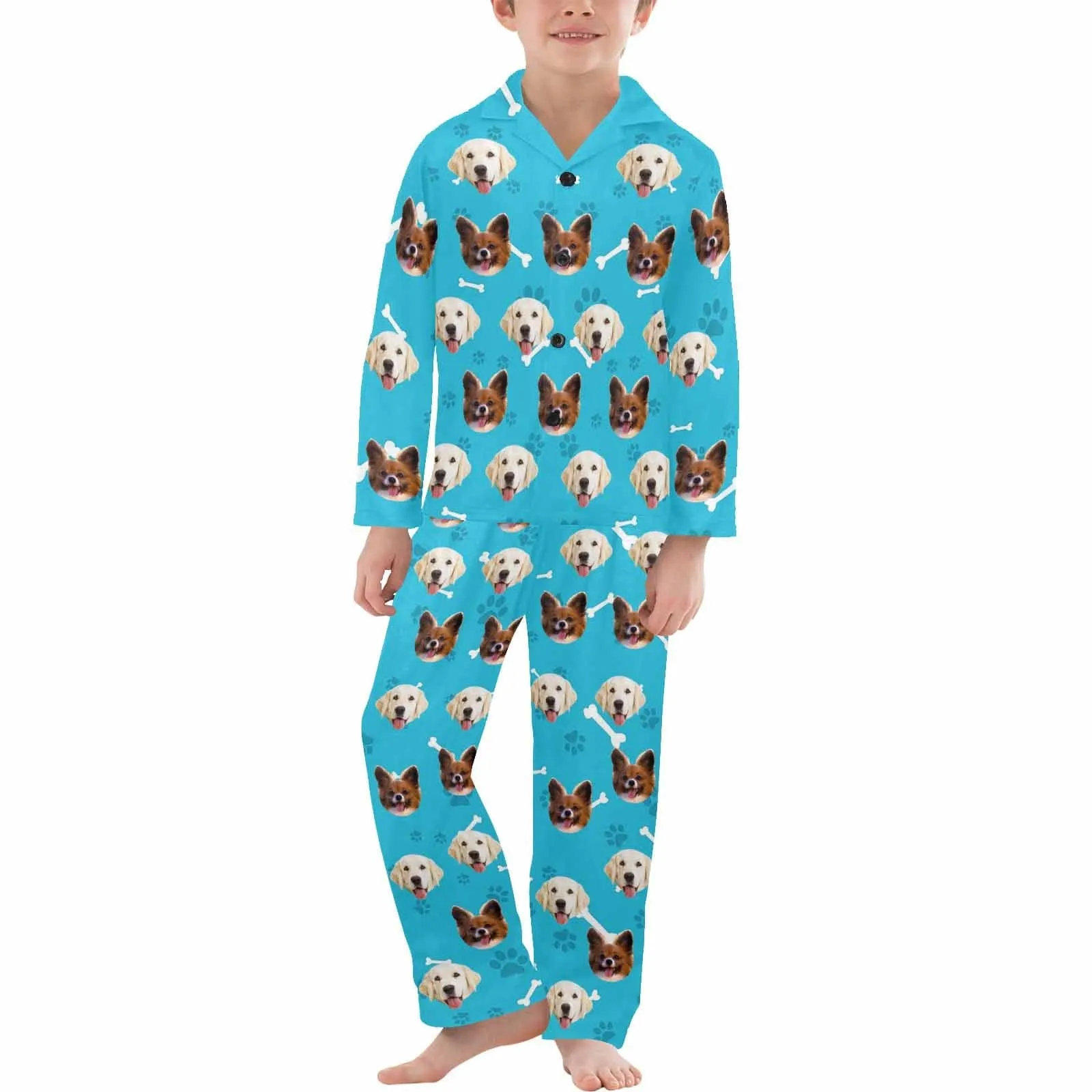 Kid's Pajamas Custom Sleepwear with Pet Dog Face Personalized Pajama Set For Boys&Girls 2-15Y