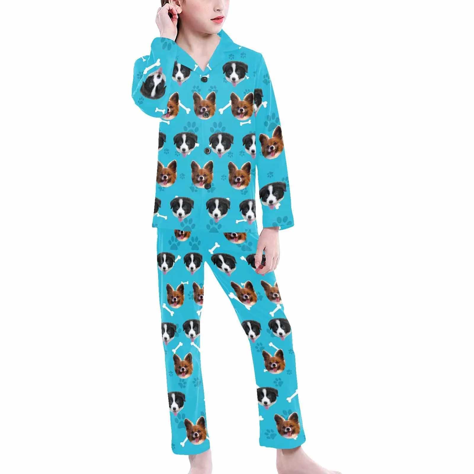 Kid's Pajamas Custom Sleepwear with Pet Dog Face Personalized Pajama Set For Boys&Girls 2-15Y