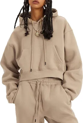 Kissonic Women's Fleece Jogger Sets 2 Pieces Sweatsuits Outfits Crop Top Hoodies Jogger Pants