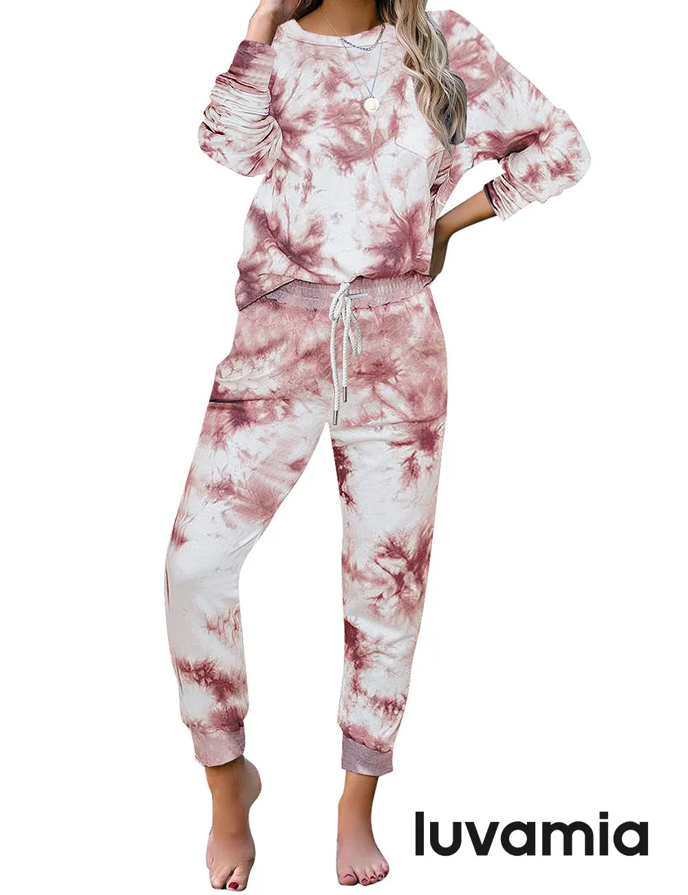 luvamia Women Tie Dye Pajama Sets Long Sleeve Tops and Pants PJ Sets Joggers Loungewear Sleepwear