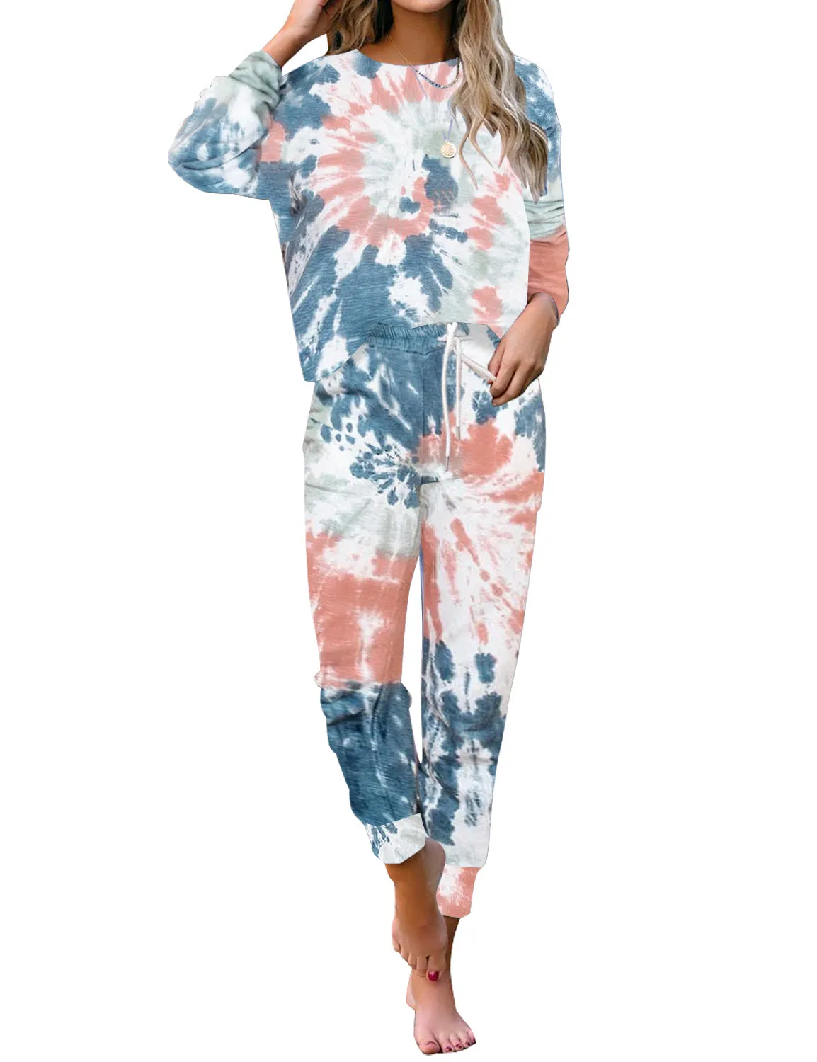 luvamia Women Tie Dye Pajama Sets Long Sleeve Tops and Pants PJ Sets Joggers Loungewear Sleepwear