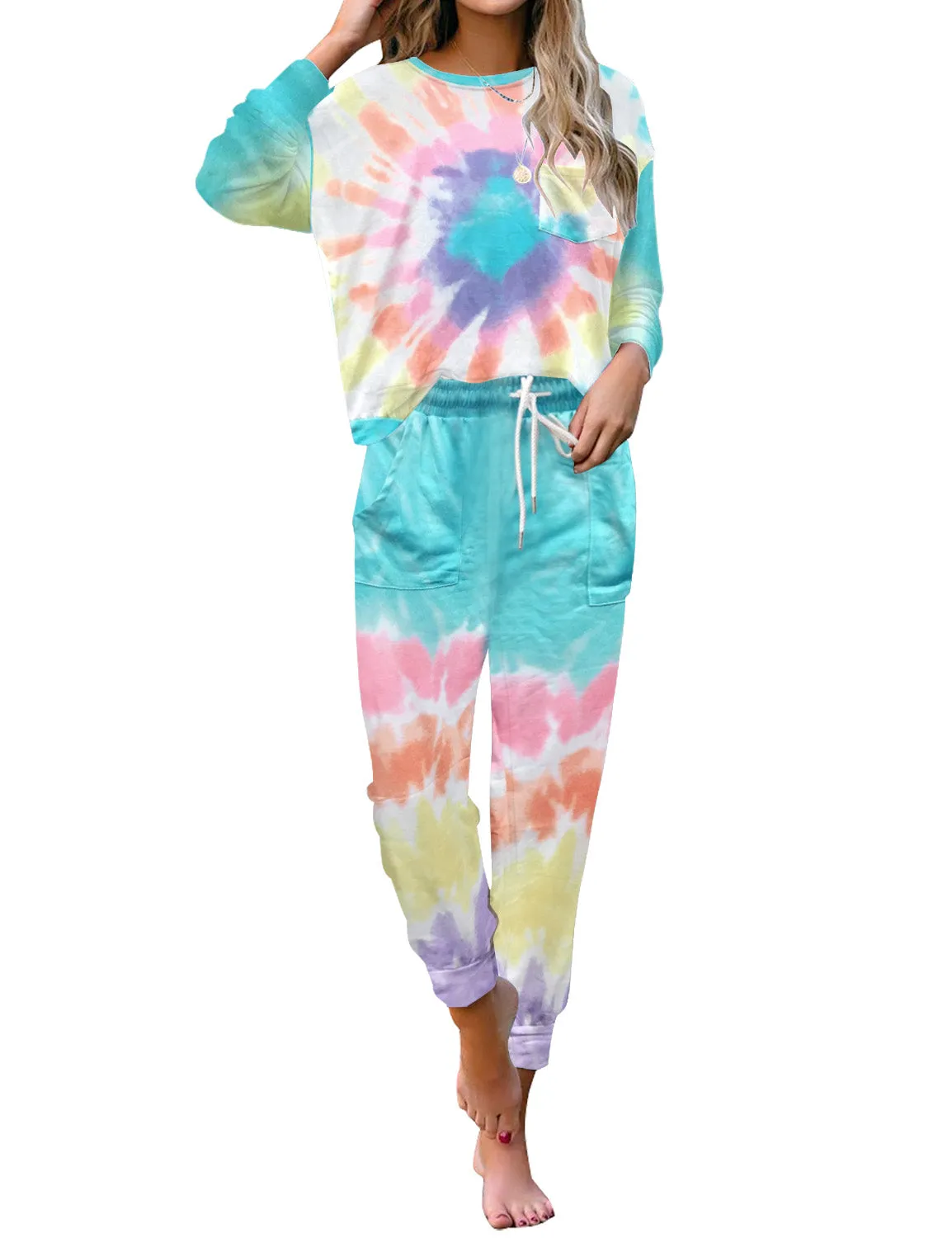 luvamia Women Tie Dye Pajama Sets Long Sleeve Tops and Pants PJ Sets Joggers Loungewear Sleepwear