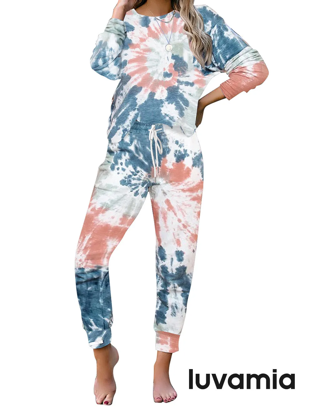 luvamia Women Tie Dye Pajama Sets Long Sleeve Tops and Pants PJ Sets Joggers Loungewear Sleepwear