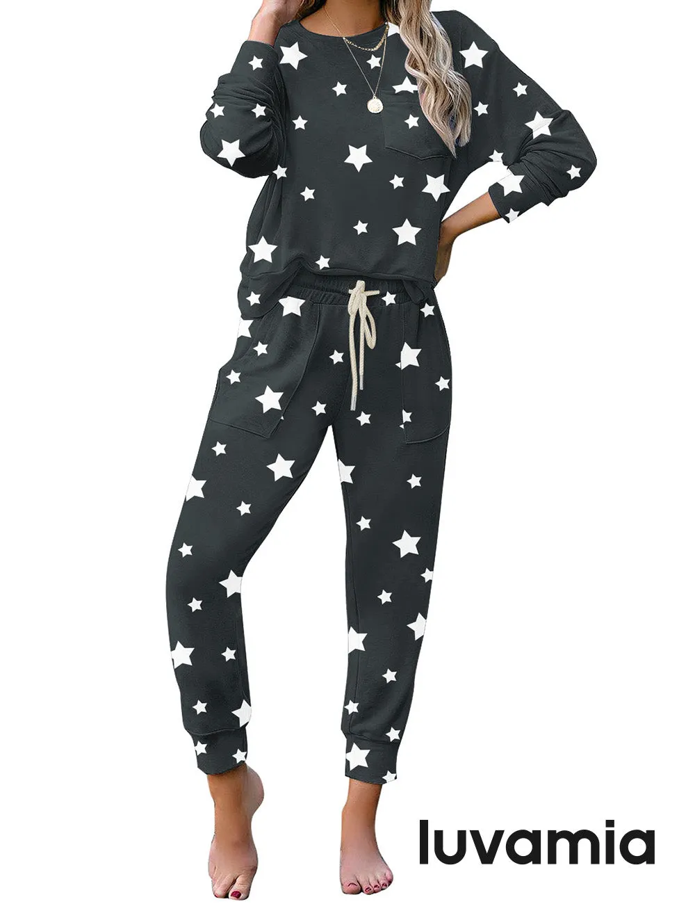 luvamia Women Tie Dye Pajama Sets Long Sleeve Tops and Pants PJ Sets Joggers Loungewear Sleepwear