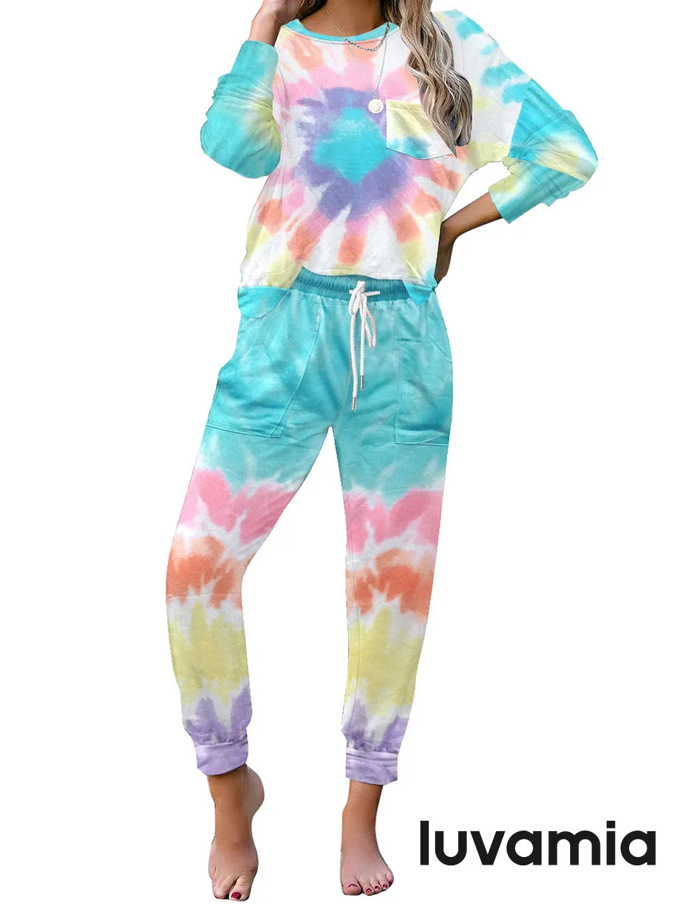 luvamia Women Tie Dye Pajama Sets Long Sleeve Tops and Pants PJ Sets Joggers Loungewear Sleepwear