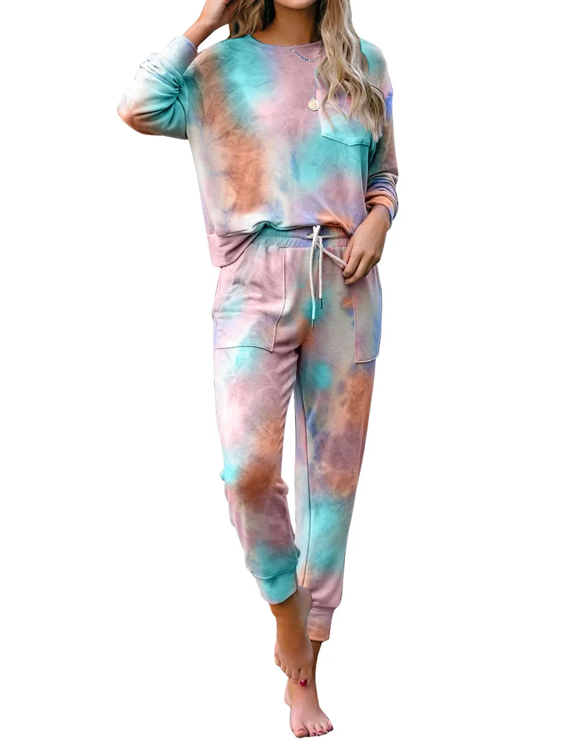 luvamia Women Tie Dye Pajama Sets Long Sleeve Tops and Pants PJ Sets Joggers Loungewear Sleepwear