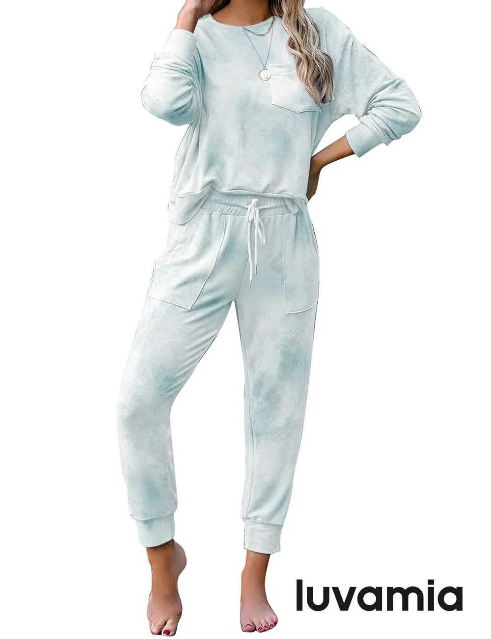 luvamia Women Tie Dye Pajama Sets Long Sleeve Tops and Pants PJ Sets Joggers Loungewear Sleepwear