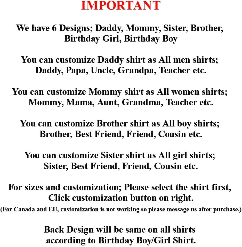 Matching Shirts for Family Pictures Set of 4-5-6-7 Custom T-Shirt Trip Vacation 2025 Birthday