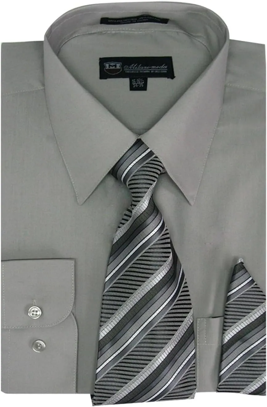 Men's Long Sleeve Dress Shirt with Matching Tie and Handkerchief SG21A