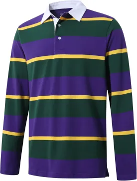 Men's Polo Shirts Long Sleeve Striped Dry Fit Casual Collared Pique Golf Polo Shirts for Mens
