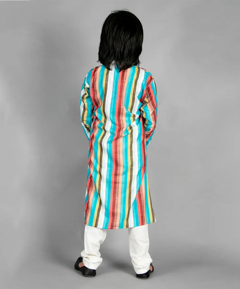 Multi-color Striped Kurta with Cream Pyjama for Haldi / Mehndi