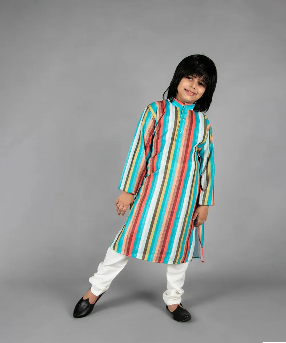 Multi-color Striped Kurta with Cream Pyjama for Haldi / Mehndi
