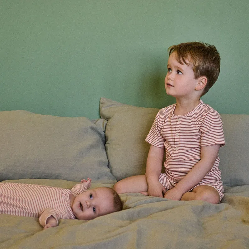Nature Baby 2 PC Short Sleeve Cotton Pyjamas - Red Pinstripe