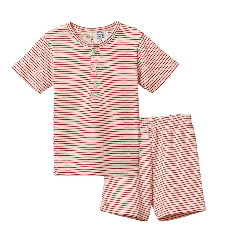 Nature Baby 2 PC Short Sleeve Cotton Pyjamas - Red Pinstripe